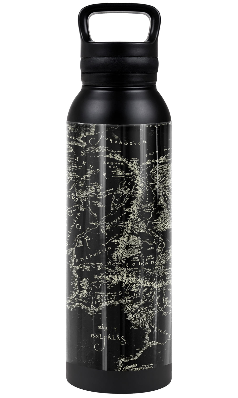 Lord Of The Rings - Logo Official Map Of Me 24 oz Insulated Canteen Water Bottle, Leak Resistant, Vacuum Insulated Stainless Steel with Loop Cap