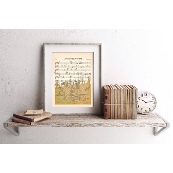 Lord Of The Rings Middle Earth Map Silhouette, Concerning Hobbits Sheet Music Art Print