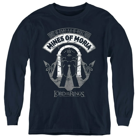Lord Of The Rings Mines Of Moria Kids Long Sleeve T Shirt (Small) for Youth Boys and Girls, Navy