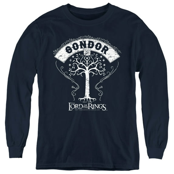 Lord Of The Rings Tree Of Gondor Kids Long Sleeve T Shirt (Medium) for Youth Boys and Girls, Navy
