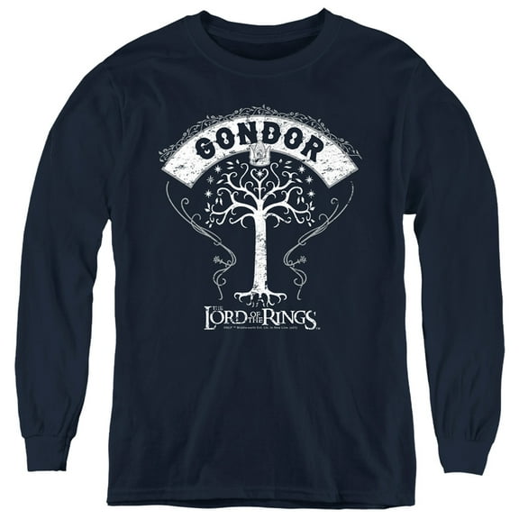 Lord Of The Rings Tree Of Gondor Kids Long Sleeve T Shirt (X-Large) for Youth Boys and Girls, Navy