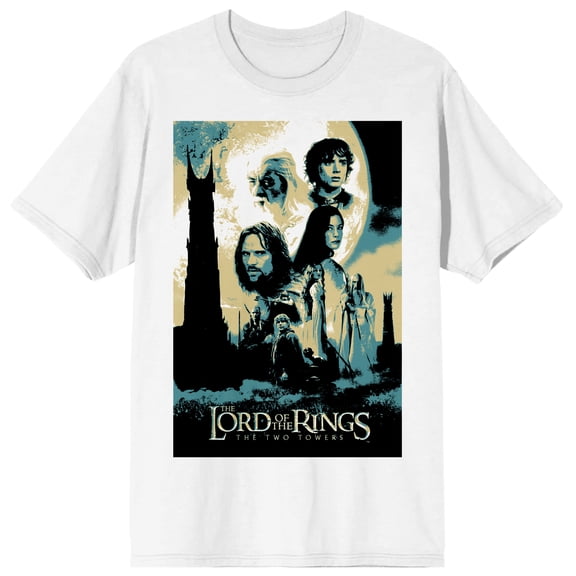 Lord Of The Rings Two Towers Poster Art Men's White T-shirt-6XL