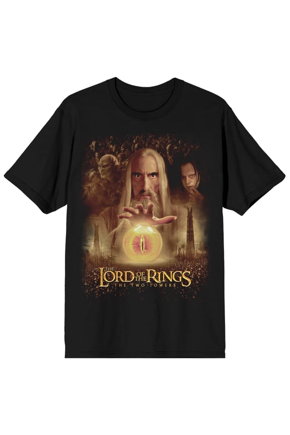 Lord Of The Rings Two Towers Saruman Poster Art Crew Neck Short Sleeve Men's Black T-shirt-Small