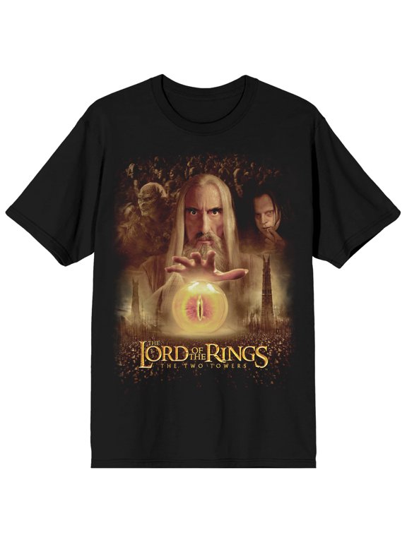 Lord Of The Rings Two Towers Saruman Poster Art Crew Neck Short Sleeve Men's Black T-shirt-XL