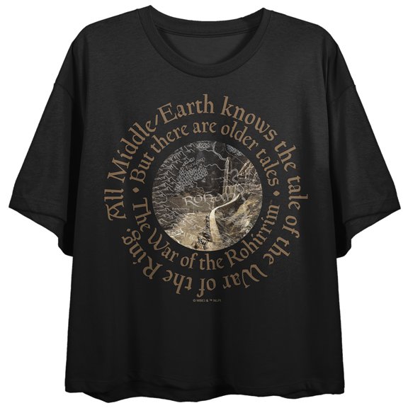 Lord Of The Rings War Of The Rohirrim Rohan Scenery Women's Black Crew Neck Short Sleeve Crop Top-Medium