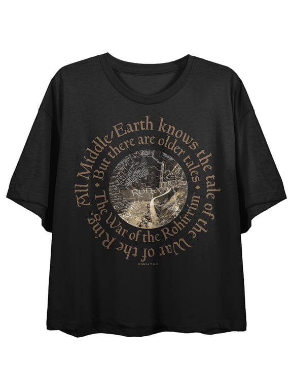 Lord Of The Rings War Of The Rohirrim Rohan Scenery Women's Black Crew Neck Short Sleeve Crop Top-Small