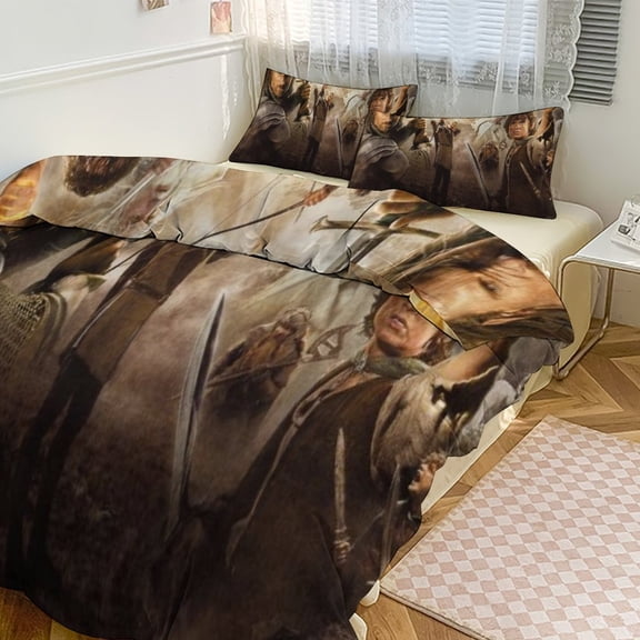Lord of the Rings Duvet Covers Pillowcases 3 Piece Set 102"x90",Soldier Legolas Gandalf Person Bedding With Sham Family Bedrooms Decor Gifts All-Season