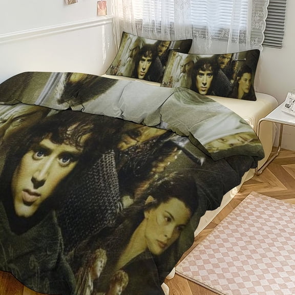 Lord of the Rings Duvet Covers Pillowcases 3 Piece Set 90"x90",Frodo Baggins Galadriel Gandalf Legolas Vintage Full Bedding Family Bedrooms Decor Gifts All-Season