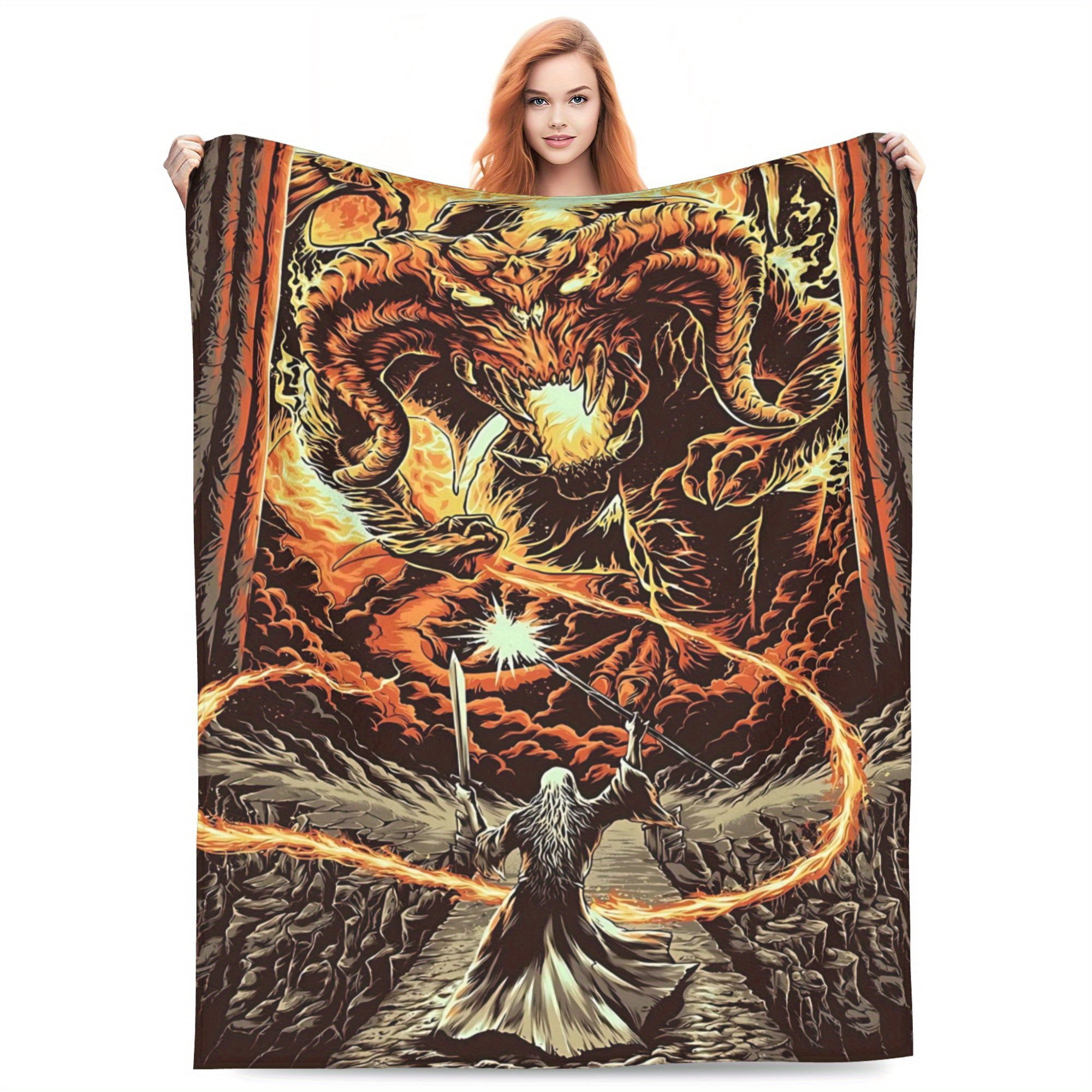 Lord of the Rings Gandalf vs. Balrog Throw Blanket Cozy Portable All-Season Comfort for Car Camping Sofa Bed Vintage Style Red & Black Ideal Gift for Fantasy Fans Mythical Theme