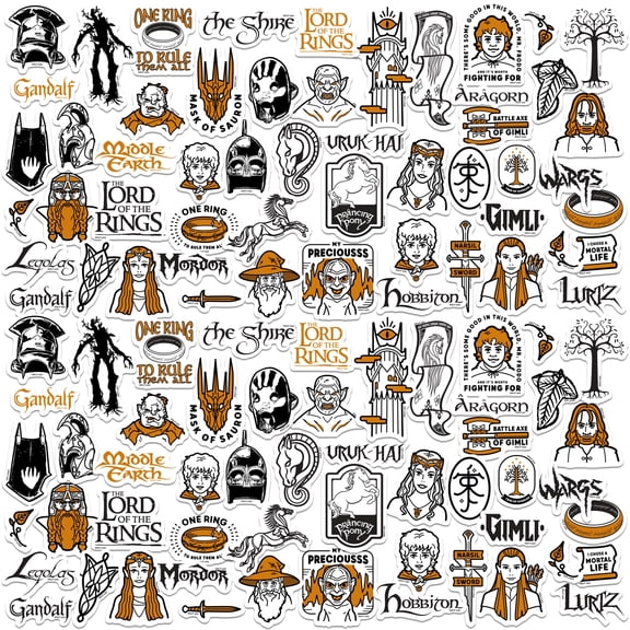 The Lord of The Rings Iconic 200ct Vinyl Large Deluxe Stickers Variety Pack One Ring, Gandalf, Aragorn, Legolas, Gimli, Hobbiton, Mordor & Middle-Earth Symbols for Laptop, Water Bottle, Scrapbooking