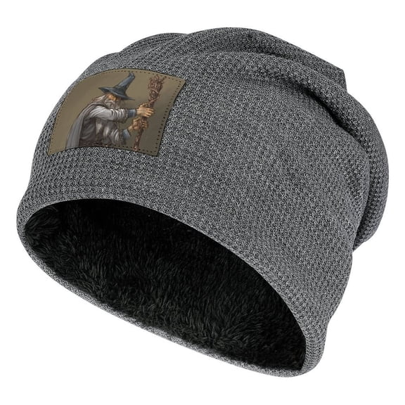 The Lord of the Rings Knitted Hat in the Round Pattern Dark Gray-Style Fleece Lining One Size Wizard Gandalf Mythology Men Women Hats for Autumn Winter Besetuui