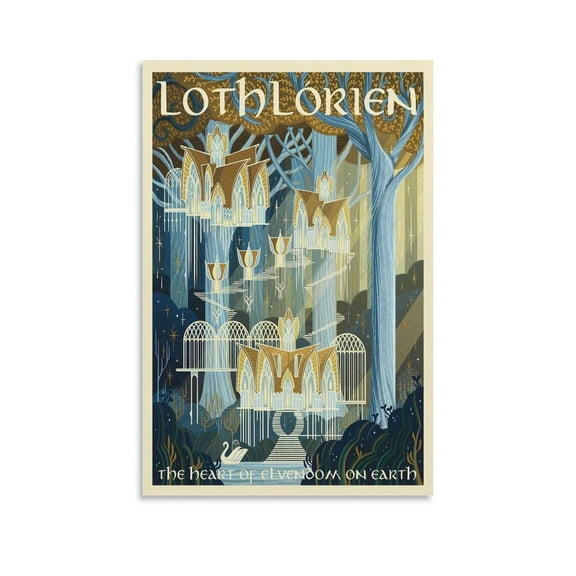 Lord of The Rings Retro Travel Poster Lothlorien Posters Wall Art Painting Canvas Gift Living Room Prints Bedroom Decor Poster Artworks 16x24inch(40x60cm)