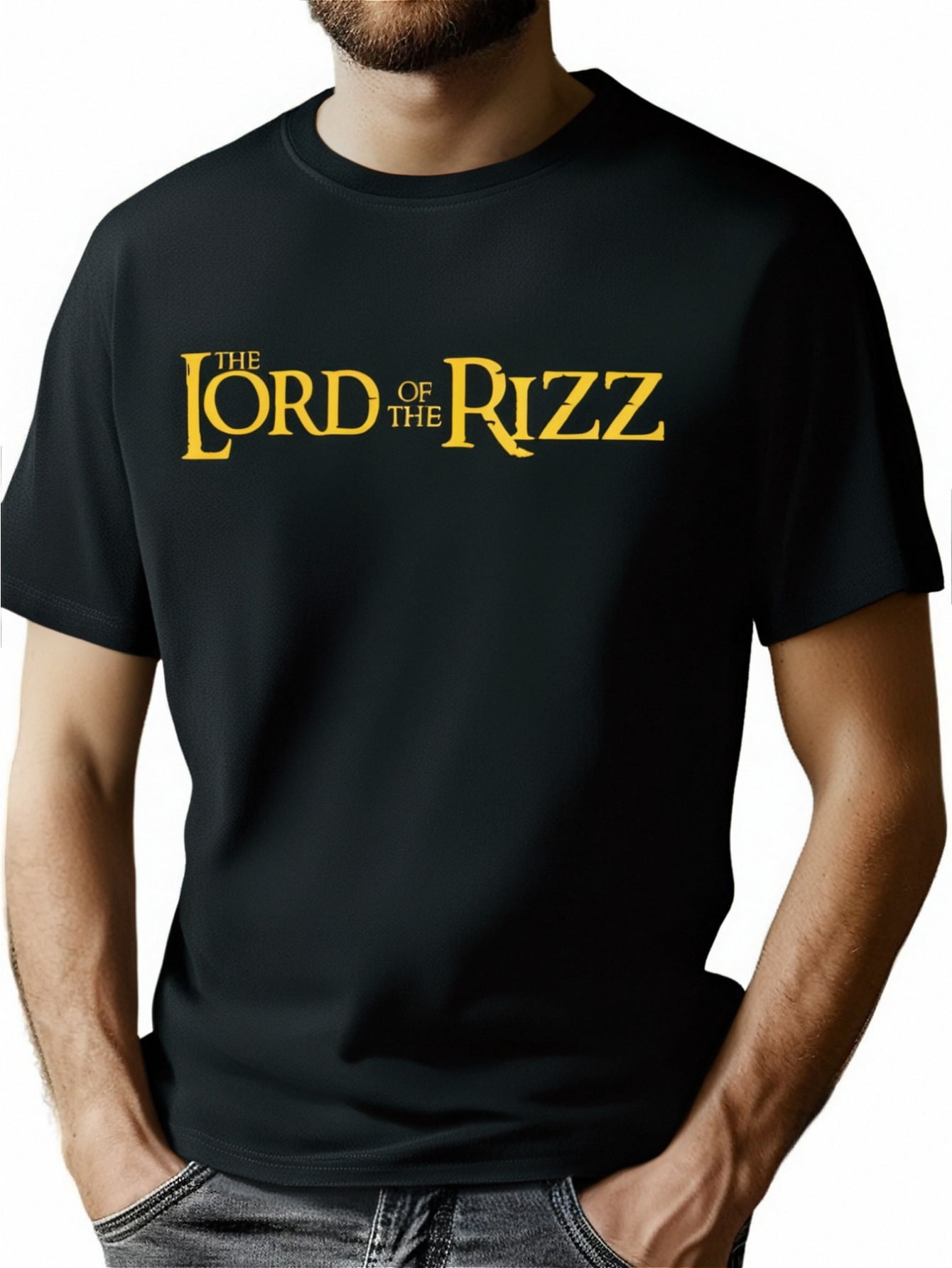 Lord of the Rizz Graphic T-Shirt, Casual Crew Neck, Knit Fabric with ...