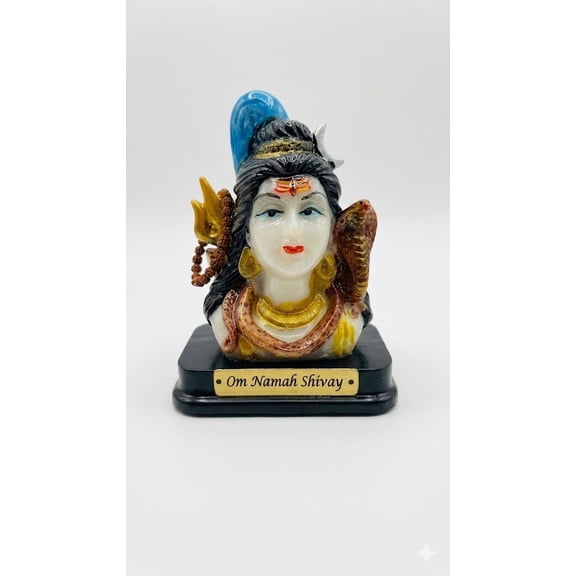 Lord Shiva Bust Idol Statue with Om Namah Shivay Base, Mahadev Decorative Murti for Home Temple, Puja Room, Office Desk, Car Dashboard, Spiritual Gift and Religious Decor