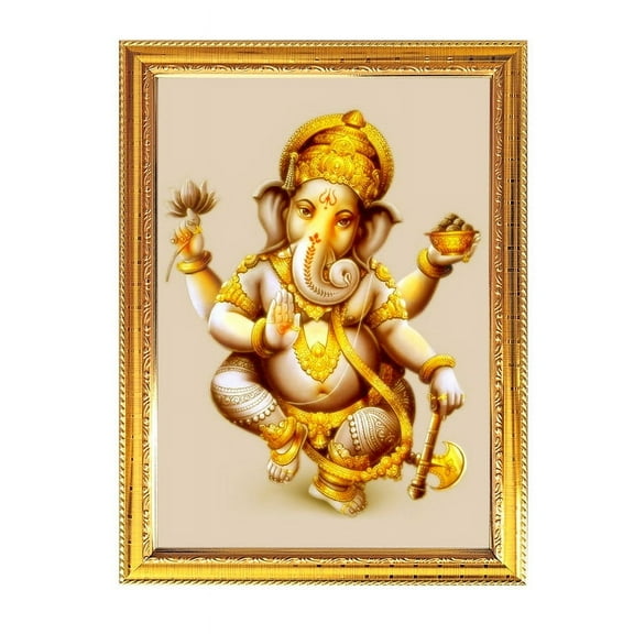 Lord Vinayak God Photo With Golden Frames For Pooja Indian Worship Religious Ritual House Warming Wall Table Puja Room 8.6 X 11