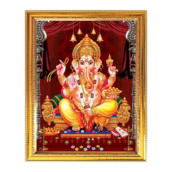 Lord Vinayaka Ganpati Purushottam Ram Religious Photo Puja Room Temple Wall Frame 11.8X15.7