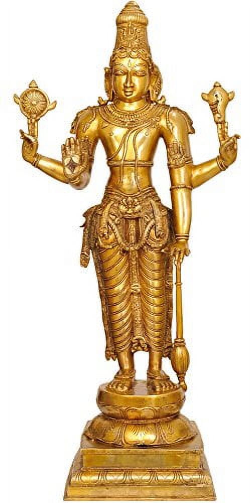 Large Brass Vishnu Statue with Ornate Details