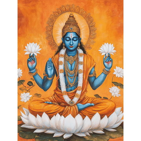 Lord Vishnu Lotus Meditation Decorative Painting/Canvas Art, Ideal for Decorating Living Room, Bedroom, Yoga Studio, Meditation Room, Home Office, Spiritual Space, and Healing Center.
