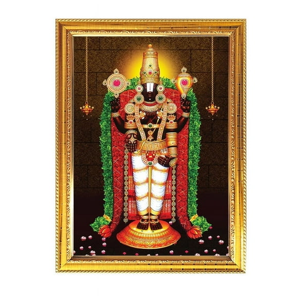 Lord balaji Golden Photo Frame for Pooja Indian with a religious or spiritual theme Temple Puja Room Home Décor Worship 8.6 X 11