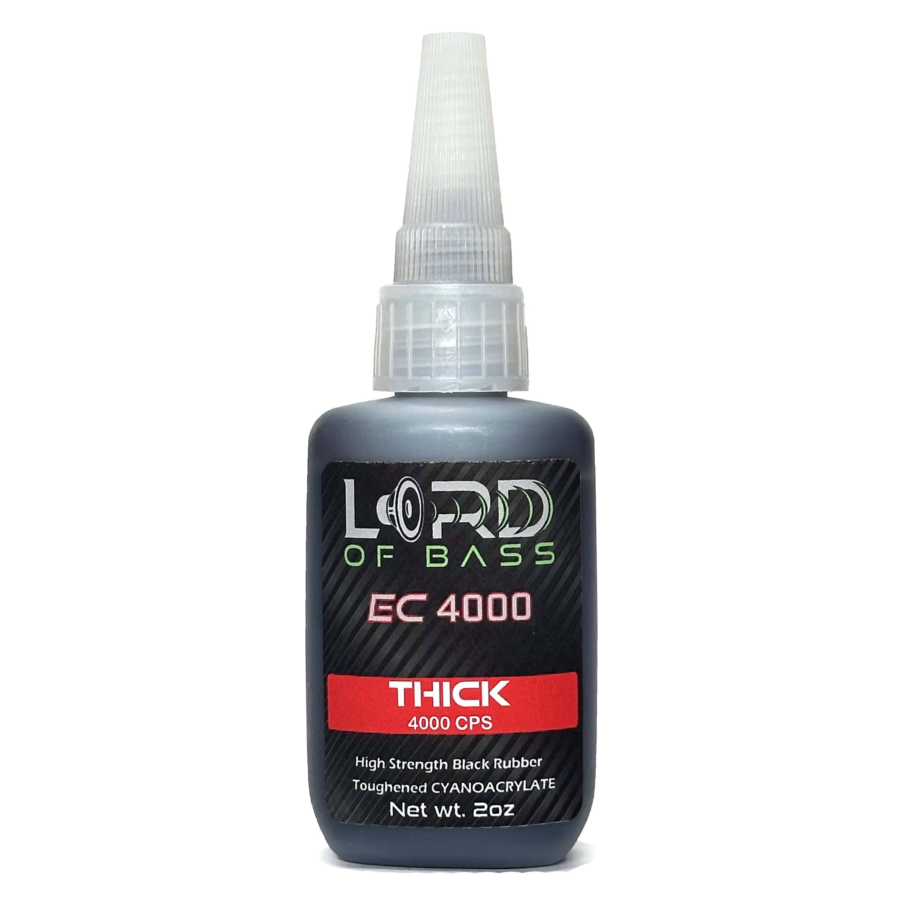 Lord Of Bass Black Rubber Toughened CA Super Glue - Thick Formula, 4 Oz Bottle