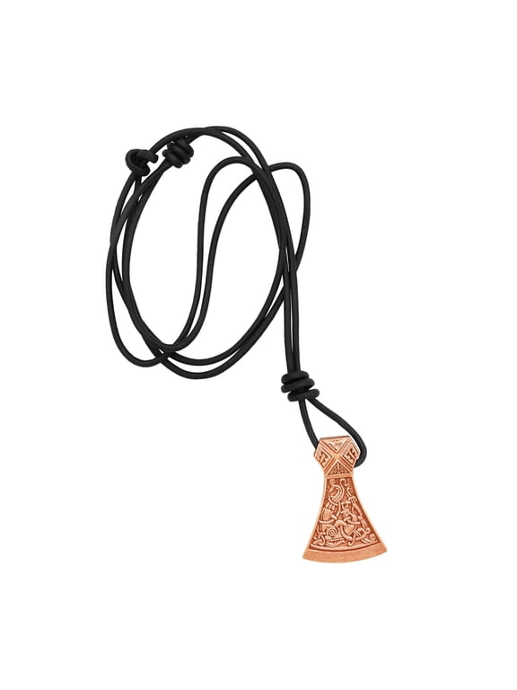 Bronze Pendant Mjolnir Pendant Norse Axe Necklace Viking Armor Celtic Jewelry with Genuine Leather Cord Perfect for Him/Her 3.7 cm