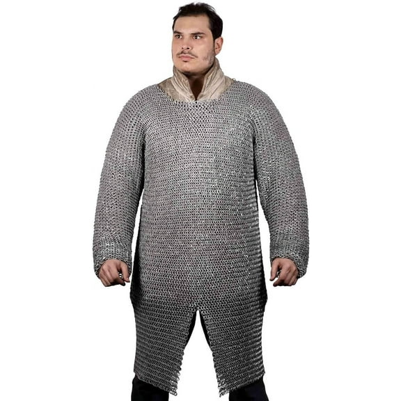 Lord of Battles Medieval Chainmail Shirt Hauberk, Aluminium Flat Ring Round Riveted and Alternating, 10 mm 16 Gauge, Natural Finish