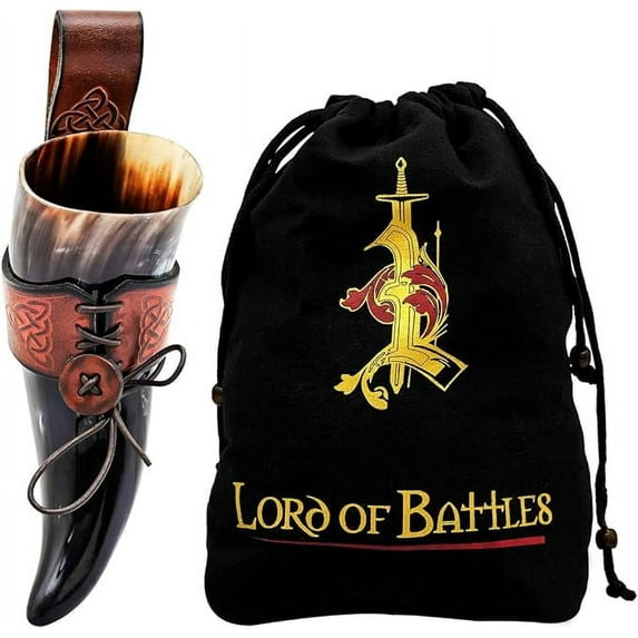 Lord of Battles The Huntsman of the North Leather Holder with Genuine Horn - Brown, 250 ml