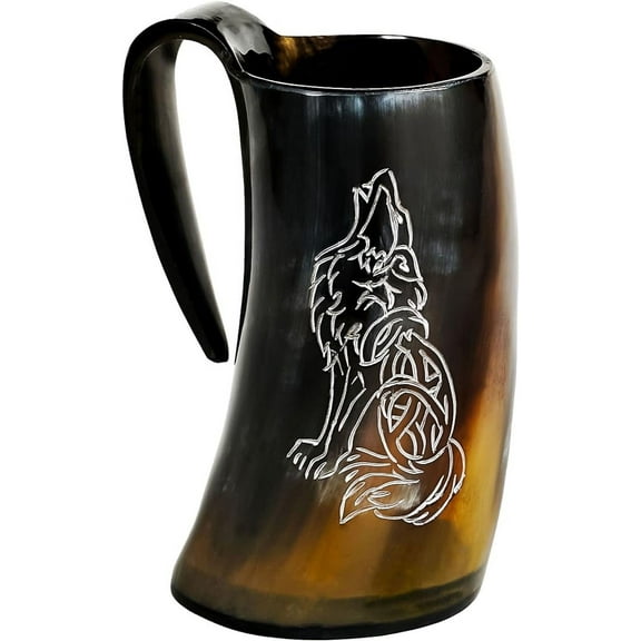 Lord of Battles Viking Drinking Horn Cup 600 ML Tankard Beer Mug Handcrafted from Genuine Ox Horn Unique Gift for Men & Women