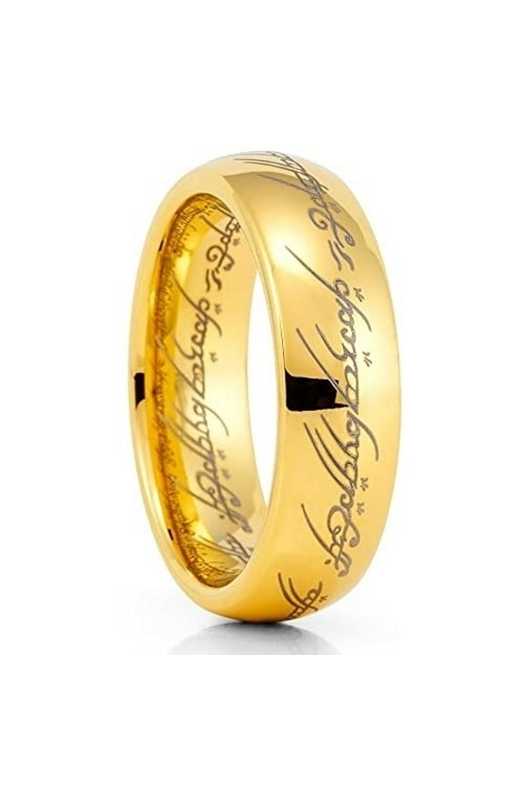 Lord of The Ring Fans Ring,Tungsten Wedding Ring,Lord of The Ring Inspired,6mm Wedding Ring,Yellow Gold,Tungsten Wedding