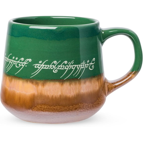 Lord of The Rings Elven Text High Gloss Reactive Glaze Tapered Pottery Mug,14 Ounces