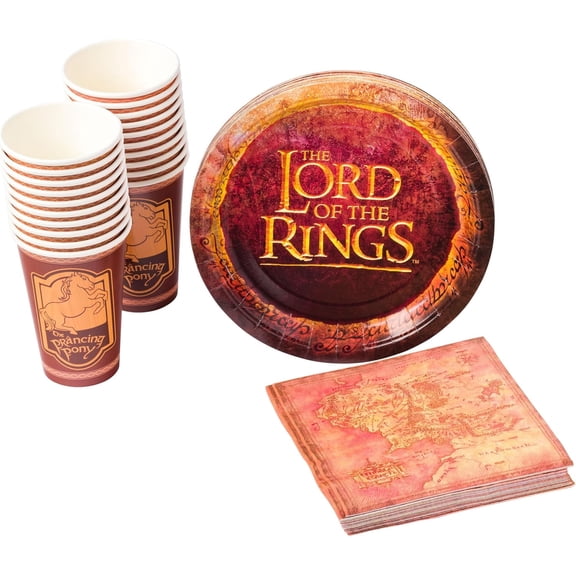 Silver Buffalo The Lord of the Rings Prancing Pony 60 Pack Partyware Disposable Paper Plates, Napkins, and Cups