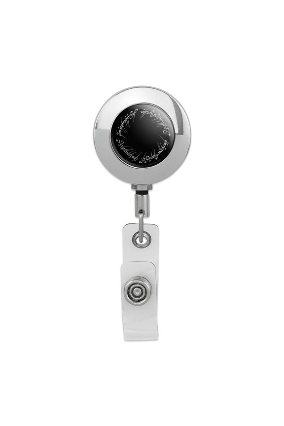 Lord of The Rings Mordor Script Retractable Reel Premium Metal Chrome Badge ID Card Holder Clip