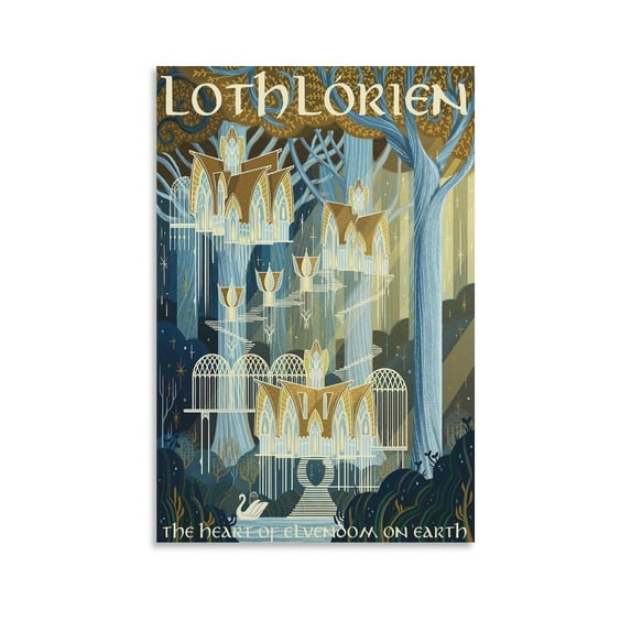 Lord of The Rings Retro Travel Lothlorien Room Aesthetic Poster Print Art Wall Painting Canvas Posters Gifts Modern Bedroom Decor 12x18inch(30x45cm)