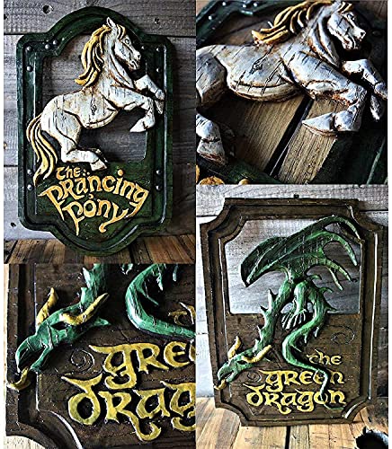 Lord Of The Rings Pub Sign Set - Prancing Pony & Green Dragon Resin Wall Plaques, 10.3x6.7 In