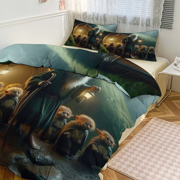 Lord of the Rings Duvet Covers Pillowcases 3 Piece Set 102"x90",The Hobbit Bedding Inspiration Ideas Family Bedrooms Decor Gifts All-Season