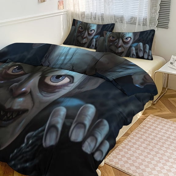 Lord of the Rings Duvet Covers Pillowcases 3 Piece Set 79"x90",Creature Gollum Fall Bedding Full Family Bedrooms Decor Gifts All-Season