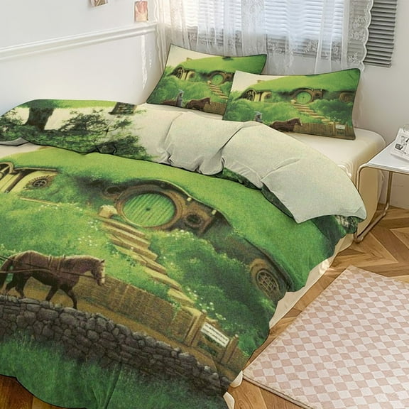 Lord of the Rings Duvet Covers Pillowcases 3 Piece Set 79"x90",The Hobbit Bedding Ensembles Family Bedrooms Decor Gifts All-Season