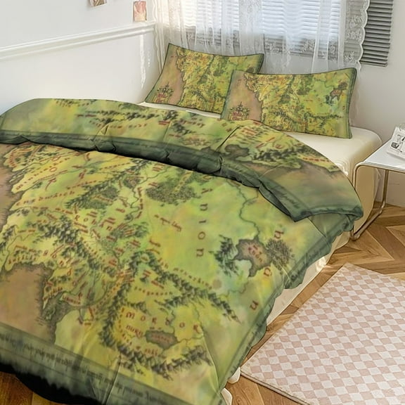 Lord of the Rings Duvet Covers Pillowcases 3 Piece Set 86"x70",Earth Middle Bedding Y2k Family Bedrooms Decor Gifts All-Season