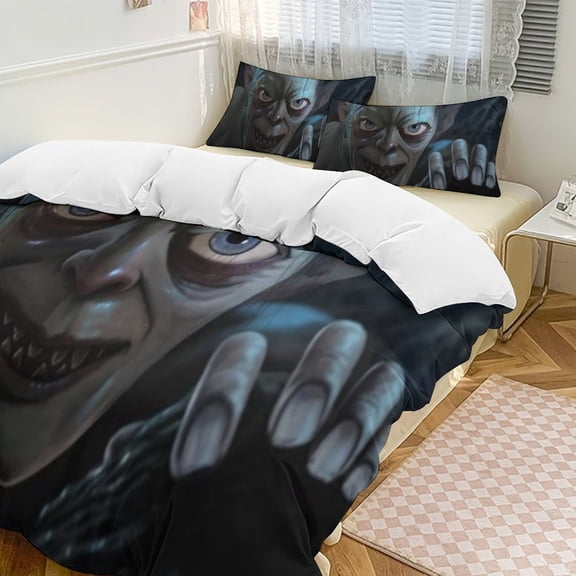 Lord of the Rings Duvet Covers Pillowcases 3 Piece Set 90"x90",Bedding Vintage Creature Gollum All-Season Family Bedrooms Decor
