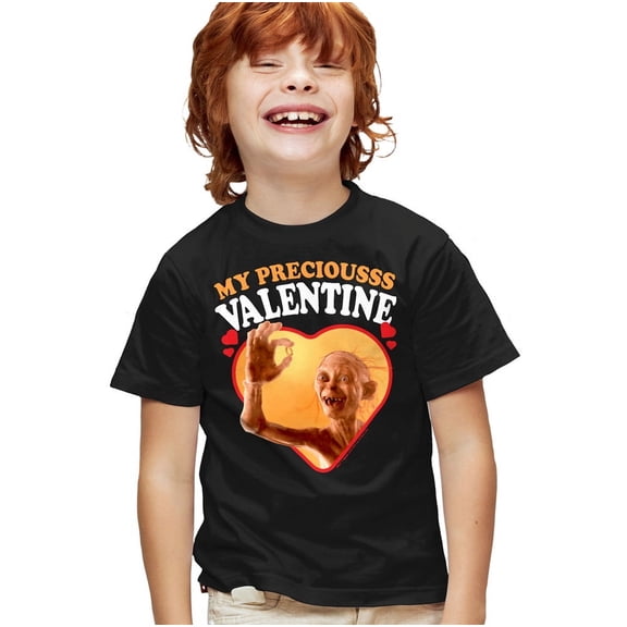 Lord of the Rings Gollum My Precious Valentine Kids T Shirt for Youth Boys and Girls, Black, Medium