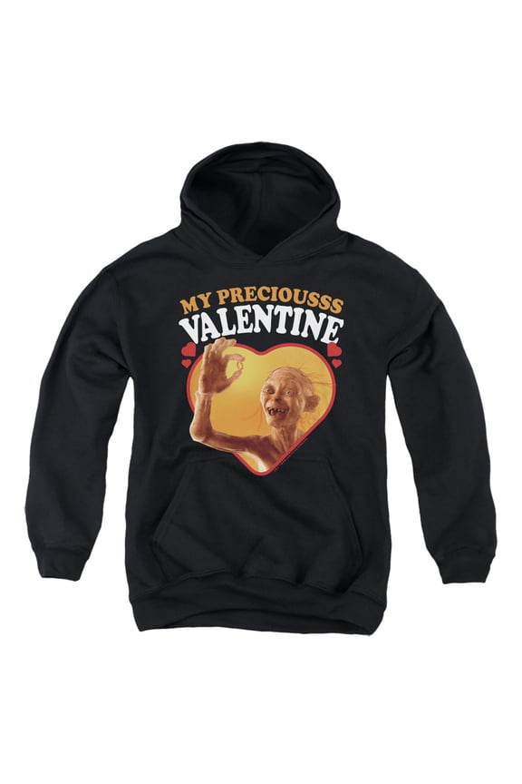 Lord of the Rings Gollum My Precious Valentine Youth Kids Boy/Girls Pull-Over Hoodie, Black, Medium