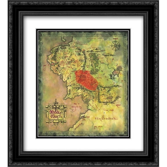 Lord of the Rings Map 2x Matted 14x12 Black Ornate Framed Art Print