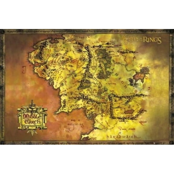 Lord of the Rings Middle Earth Map Poster - 22 x 34 inches