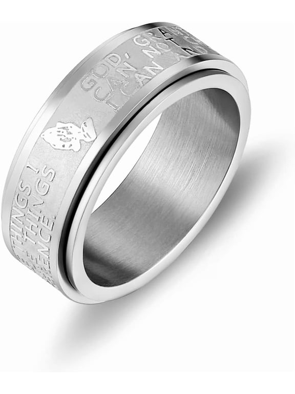 Lord's Prayer Bible Verse Praying Hands 8mm Stainless Steel Rotatable Anxiety Relieving Ring for Men Women