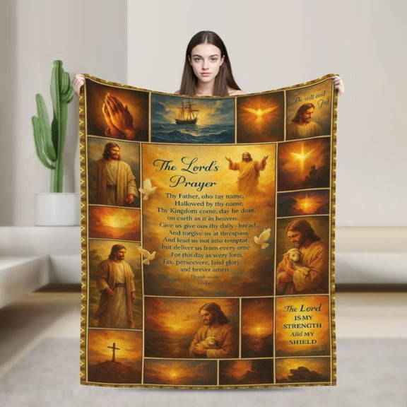 The Lord's Prayer Blanket for Women Men, Christian Gifts for Women Faith Inspirational Religious Scripture Blanket with Bible Verses, Jesus Flannel Throw Blankets for Bed Couch 50x40