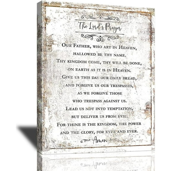 The Lord''s Prayer Canvas Wall Art Christian Bible Verse Wall Decor Scripture Motivational Quotes Religious Poster Rustic Framed Artwork for Home Living Room Bedroom 12"x16"