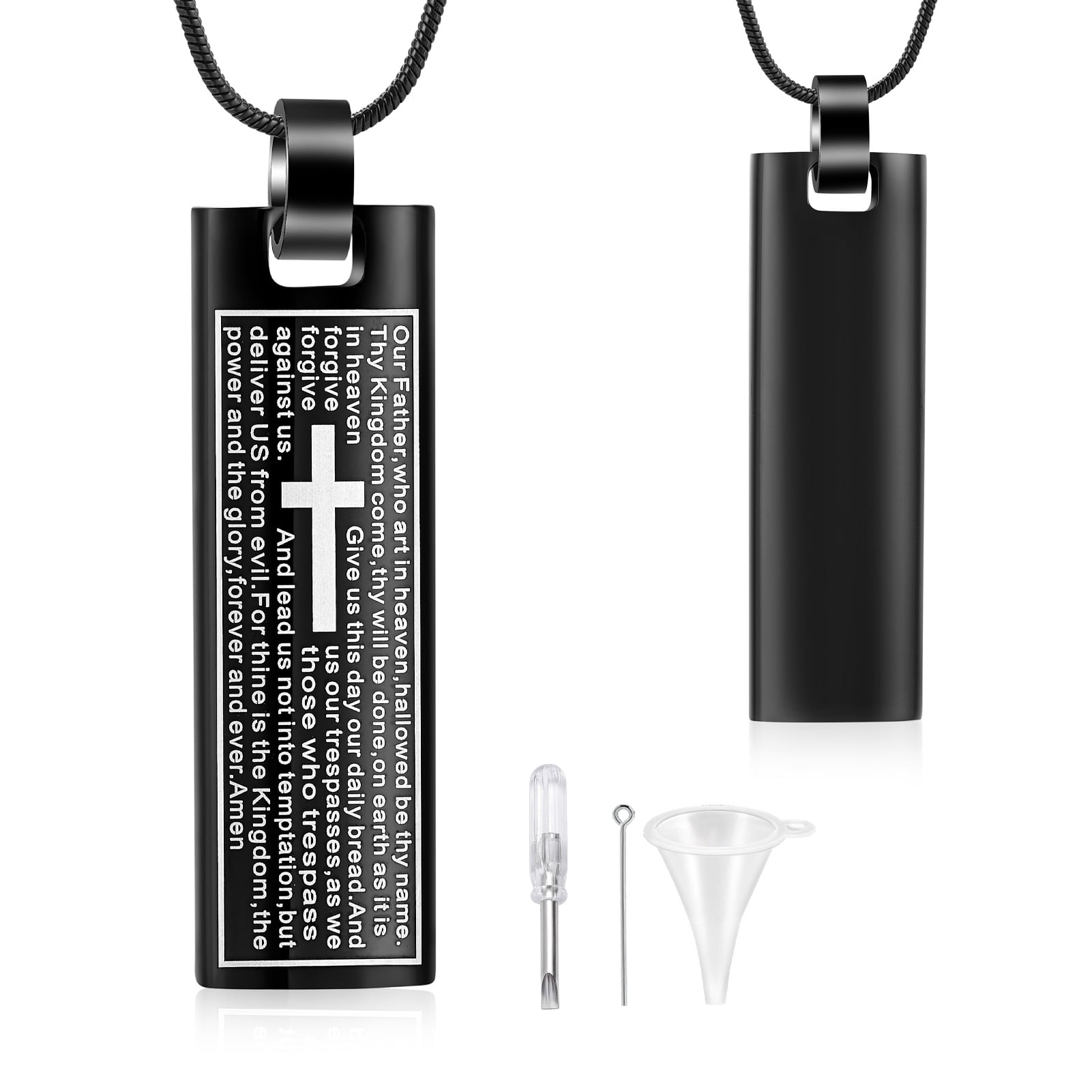 Lord's Prayer Cross Bullet Pendant Stainless Steel Lords Bible