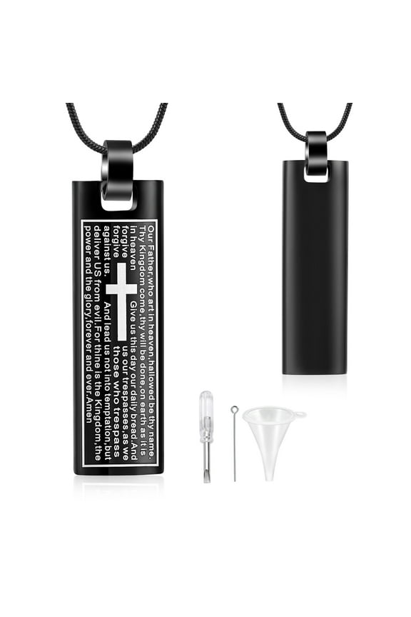 Lord's Prayer Cross Bullet Pendant Stainless Steel Lords Bible Cross Prayer Cremation Ashes Urn Necklace Cross Prayer Cremation Ashes Urn Necklace Cremation Ashes Necklace