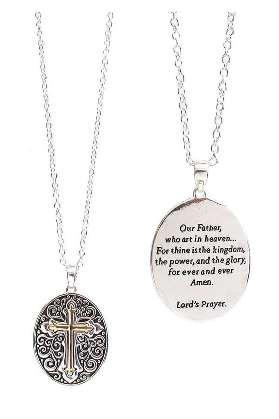 Lord's Prayer Inscribed Necklace White Gold Plated
