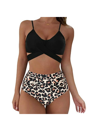 Mlqidk Women's Sexy High Waisted Bikini Sets Cow Print Halter Triangle Bathing  Suit Tie Side Two Piece Swimsuits 